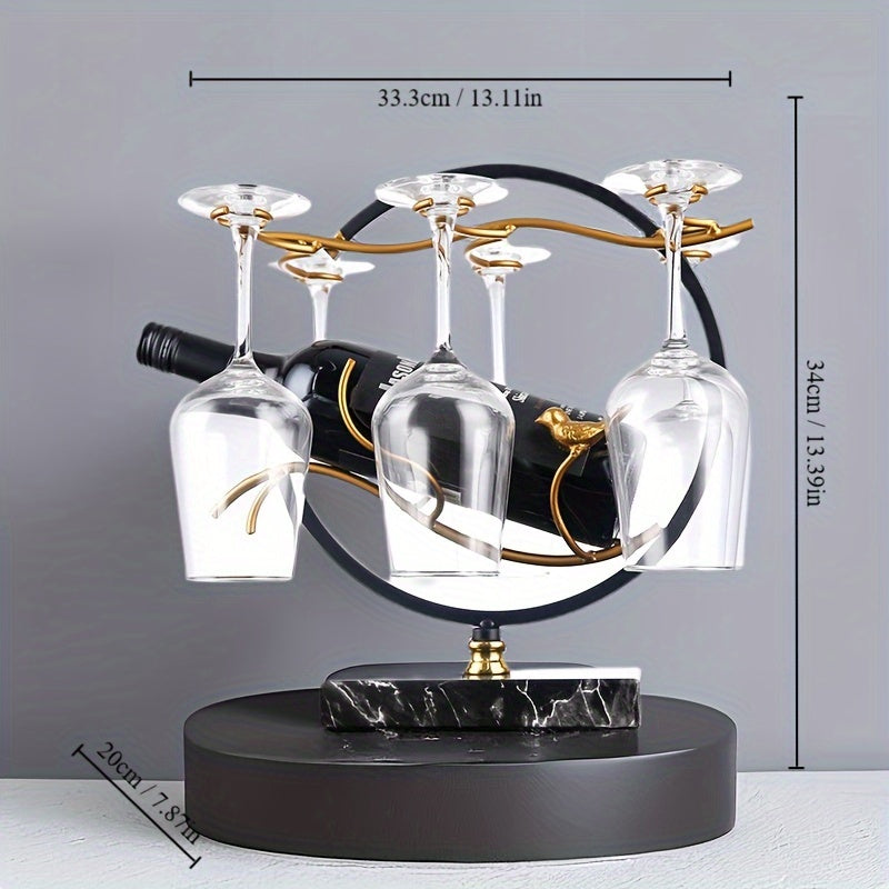 Elegante porta-vinhos em estilo mármore com suporte para taças