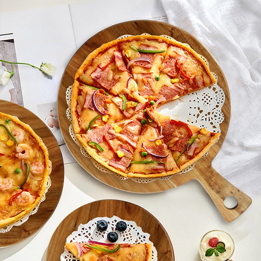 Tábua de pizza de madeira de acácia com alça