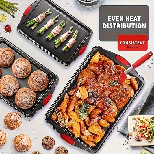 Conjunto de assadeiras de metal com alças de silicone - 1/3 peças