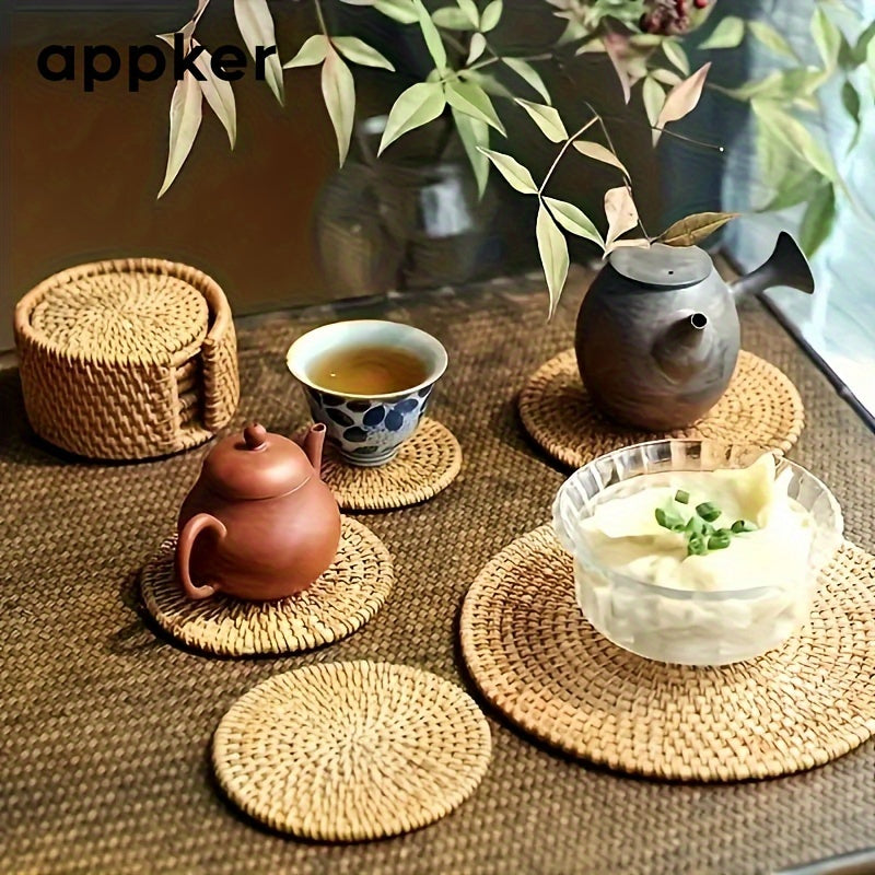 Conjunto de porta-copos de bambu e ratã Appker com mais de 6 peças|