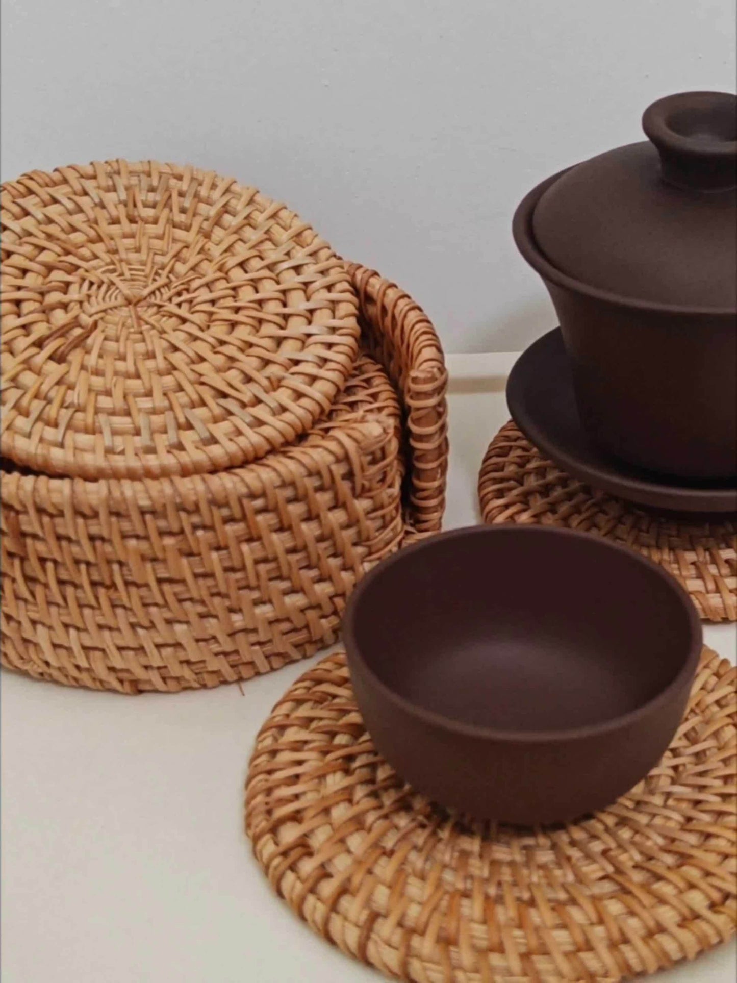 Bases para copos de vime trançadas à mão