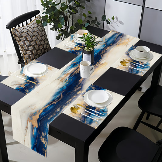 Jogos Americanos - 5/7 bandeiras de mesa com design de mármore azul e dourado