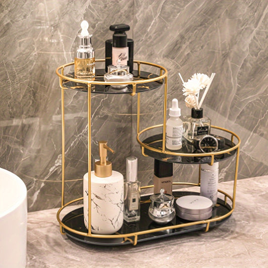 Organizador de bancada de banheiro de aço inoxidável dourado de 2 níveis