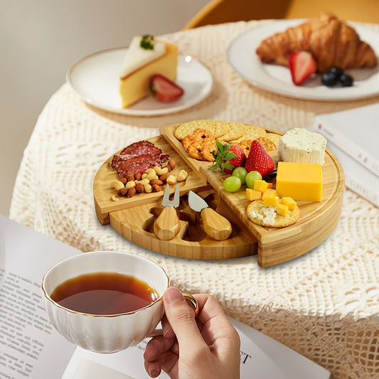 Conjunto de tábua de queijos de bambu com gavetas