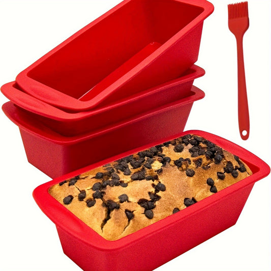Conjunto de 2 ou 4 formas de silicone para pães e bolos, completo com pincel para untar