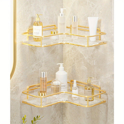 2 prateleiras de canto douradas de aço inoxidável