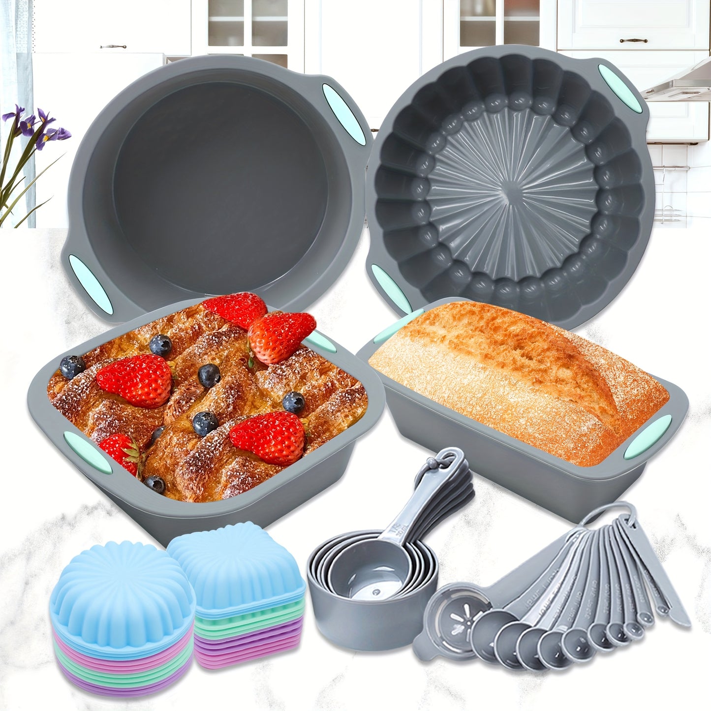 Conjunto de assadeiras de silicone com 45/28/4 peças