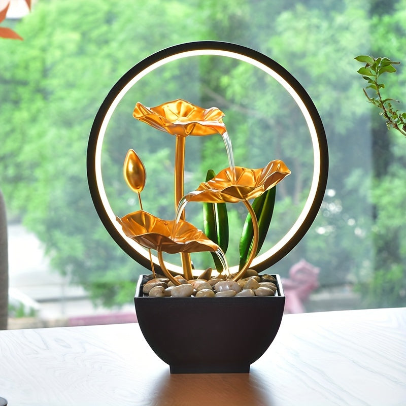 Decoração em cascata de metal com anel de LED