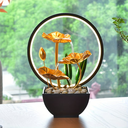 Decoração em cascata de metal com anel de LED