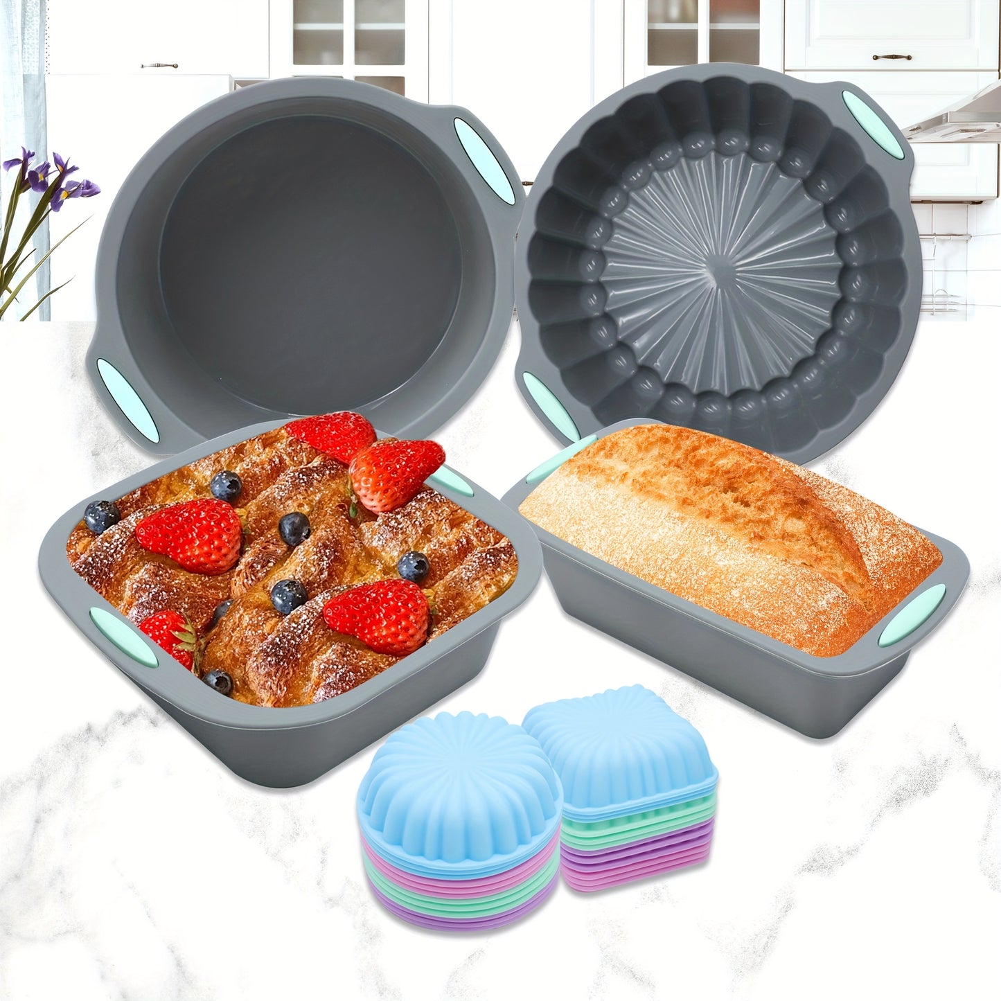 Conjunto de assadeiras de silicone com 45/28/4 peças