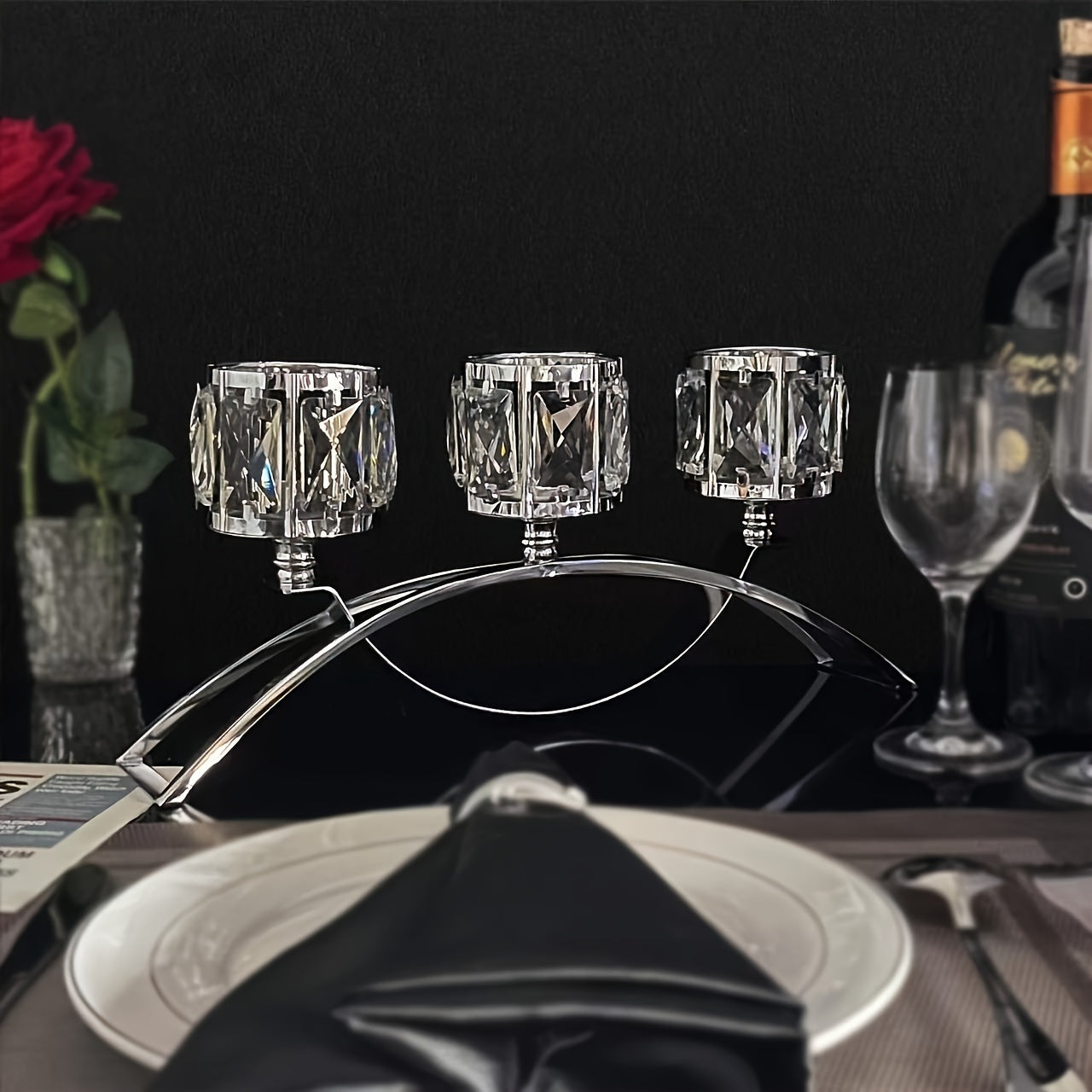 Porta-velas de cristal com 3 cabeças