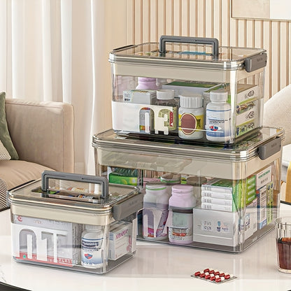 Organizador de medicamentos transparente de grande capacidade com alça e tampa