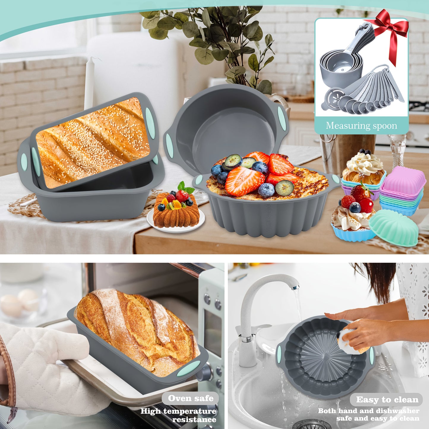 Conjunto de assadeiras de silicone com 45/28/4 peças