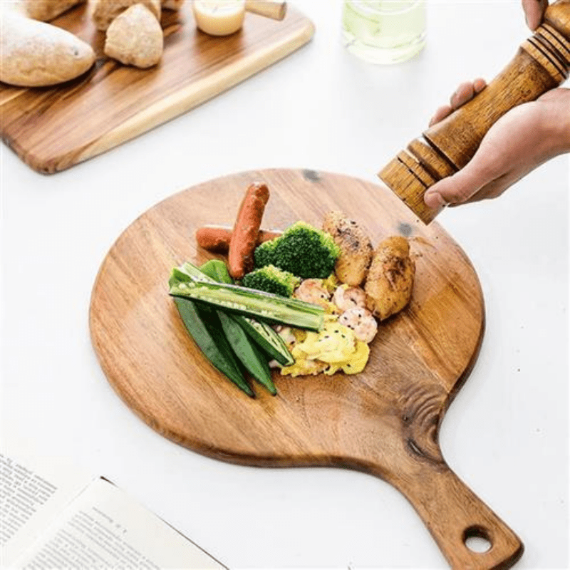 Tábua de pizza de madeira de acácia com alça