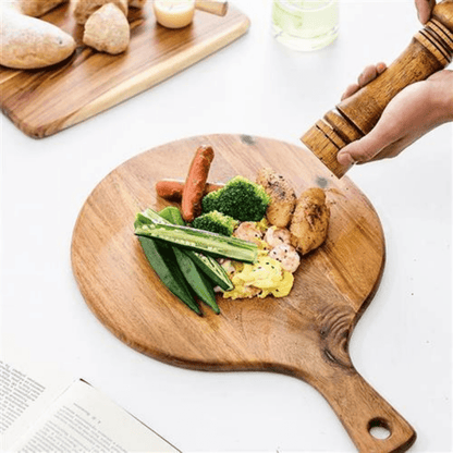 Tábua de pizza de madeira de acácia com alça