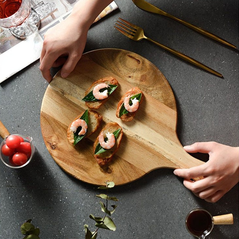 Tábua de pizza de madeira de acácia com alça