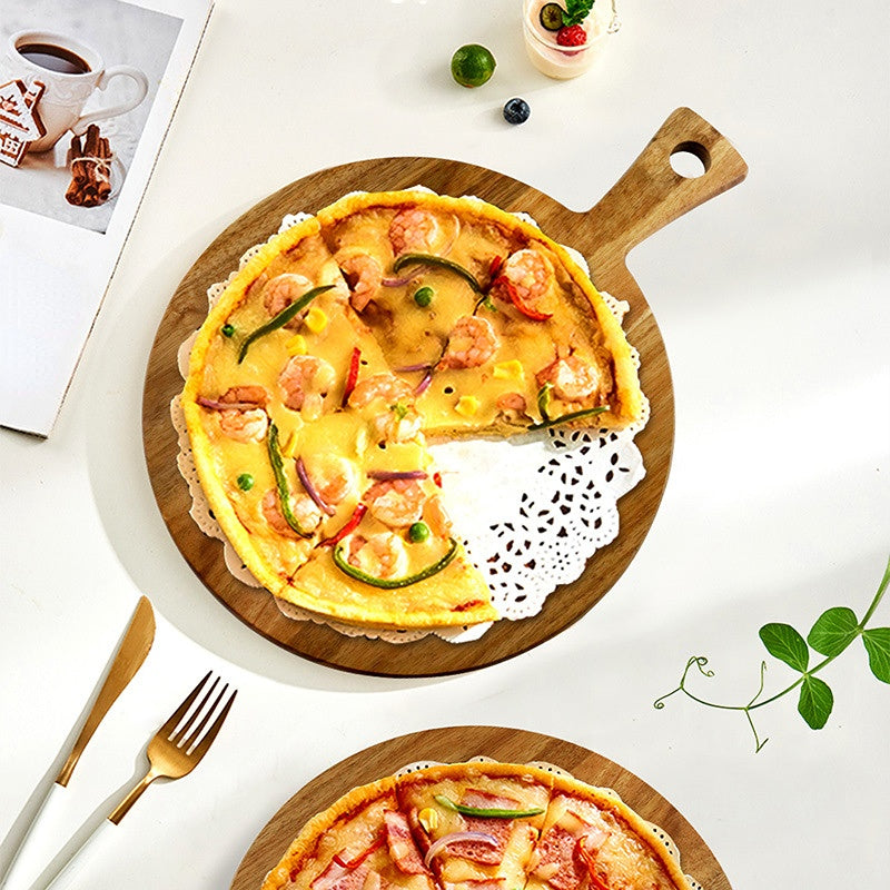 Tábua de pizza de madeira de acácia com alça
