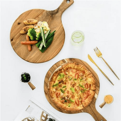 Tábua de pizza de madeira de acácia com alça