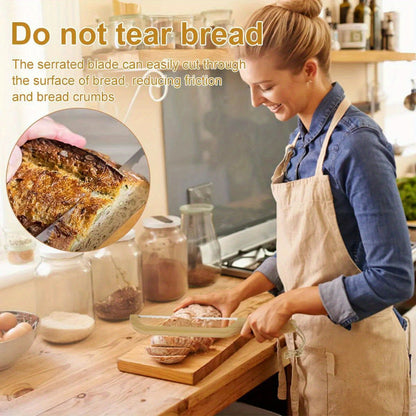 Cortador de pão ergonômico de madeira com lâmina serrilhada de aço inoxidável