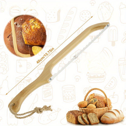 Cortador de pão ergonômico de madeira com lâmina serrilhada de aço inoxidável