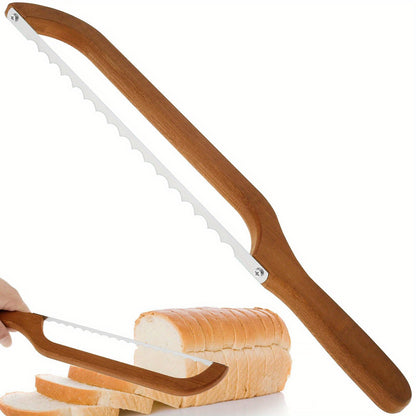 Cortador de pão ergonômico de madeira com lâmina serrilhada de aço inoxidável