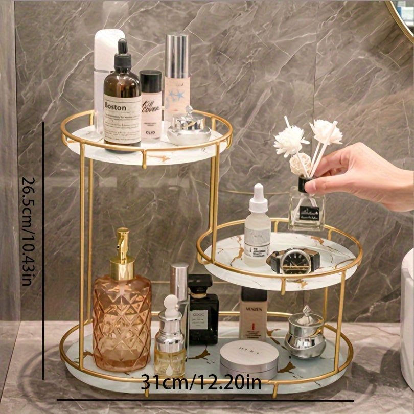 Organizador de bancada de banheiro de aço inoxidável dourado de 2 níveis