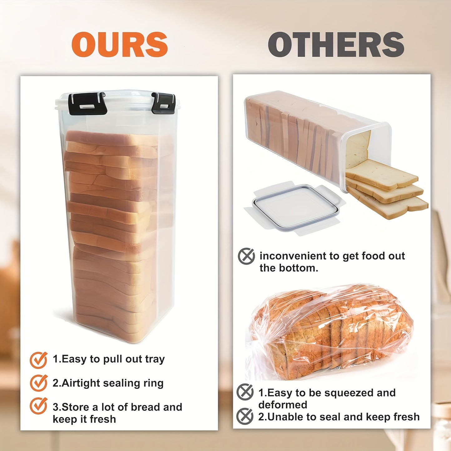 Recipiente de armazenamento de alimentos de plástico transparente com compartimentos internos - 1 peça