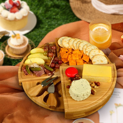 Conjunto de tábua de queijos de bambu com gavetas