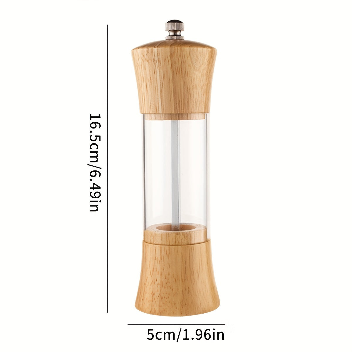 Moedor de pimenta de acrílico e madeira de carvalho de 6 polegadas - 1 peça