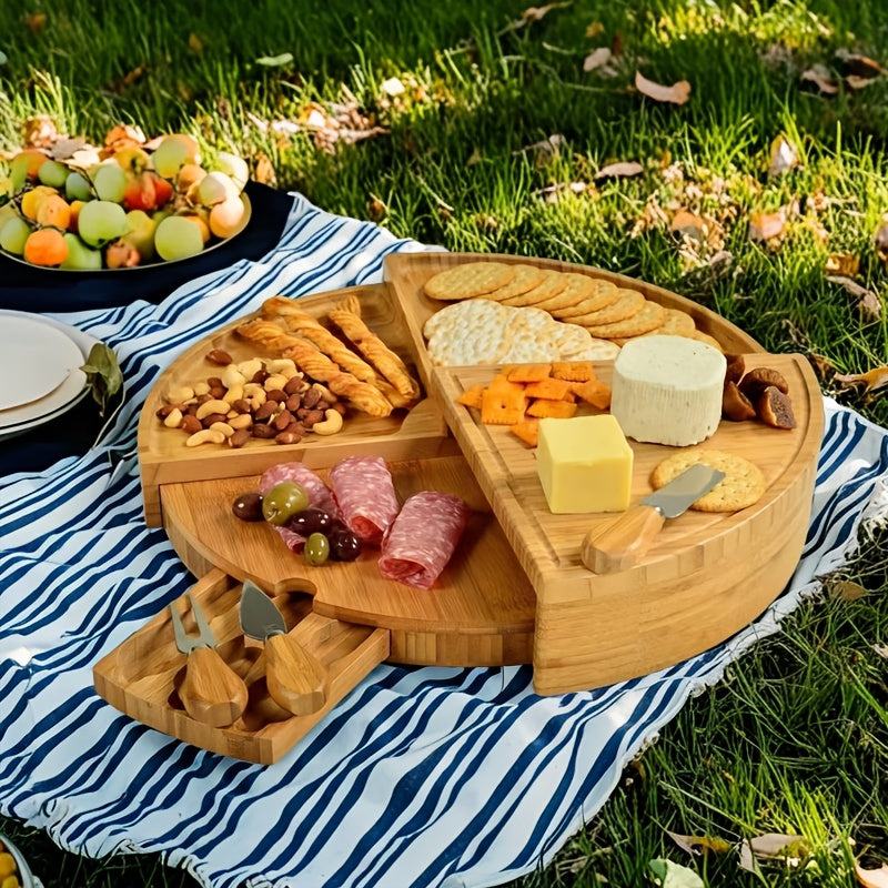 Conjunto de tábua de queijos de bambu com gavetas