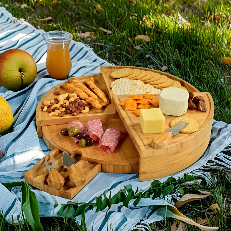 Conjunto de tábua de queijos de bambu com gavetas