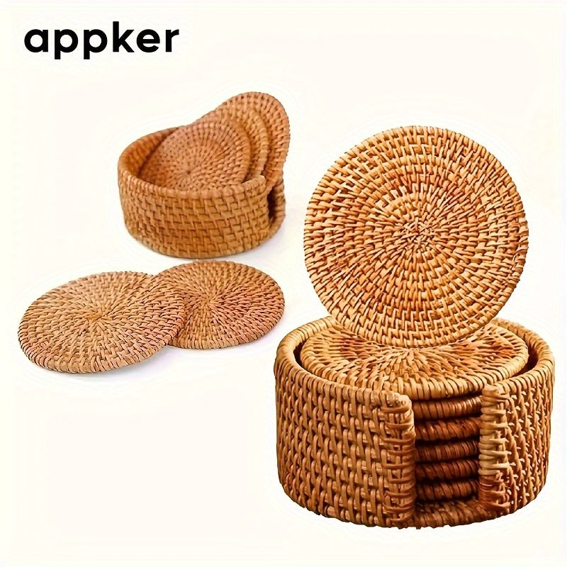 Conjunto de porta-copos de bambu e ratã Appker com mais de 6 peças|