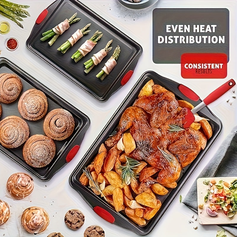 Conjunto de assadeiras de metal com alças de silicone - 1/3 peças