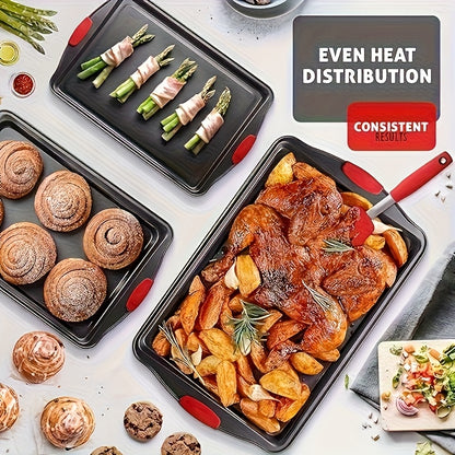 Conjunto de assadeiras de metal com alças de silicone - 1/3 peças