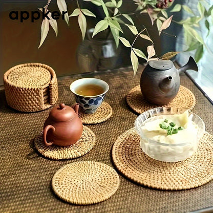 Conjunto de porta-copos de bambu e ratã Appker com mais de 6 peças|