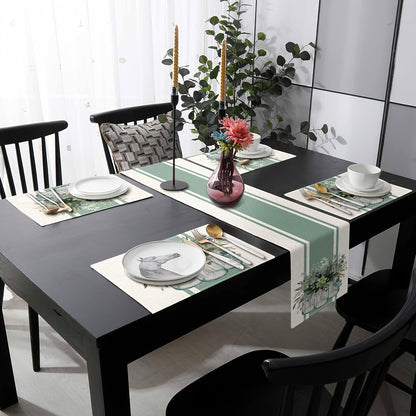 Jogo Americano - 5/7 peças, caminho de mesa de eucalipto verde-sálvia e conjunto de 4/6 jogos americanos