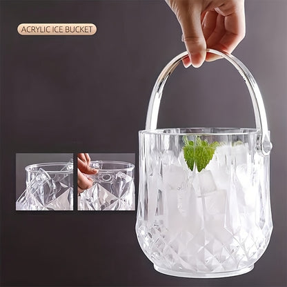 Balde de gelo de acrílico transparente elegante com alça