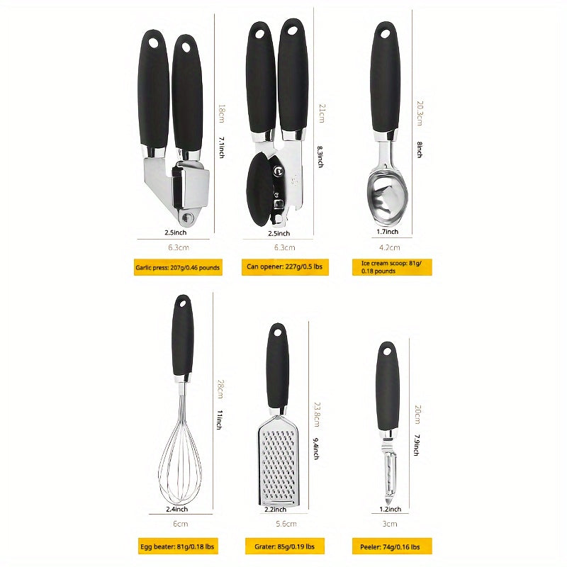 Conjunto de utensílios de cozinha de aço inoxidável - 7 peças