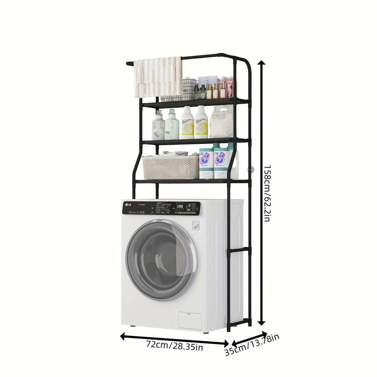 Uma prateleira de armazenamento sem furos, projetada para máquinas de lavar