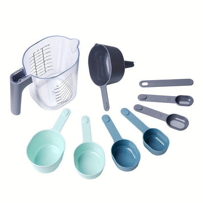 Conjunto de 9 xícaras e colheres medidoras com funil