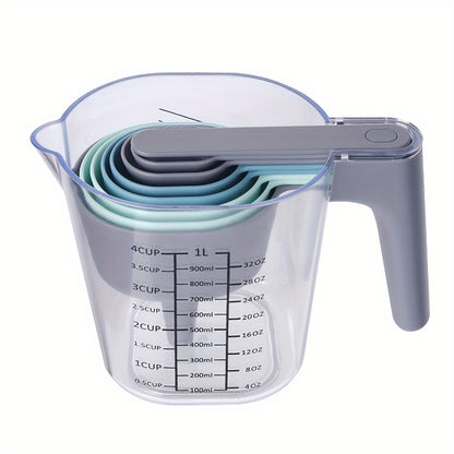 Conjunto de 9 xícaras e colheres medidoras com funil