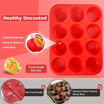 Forma de silicone para muffins, 1 peça, forma antiaderente para cupcakes com 12 cavidades