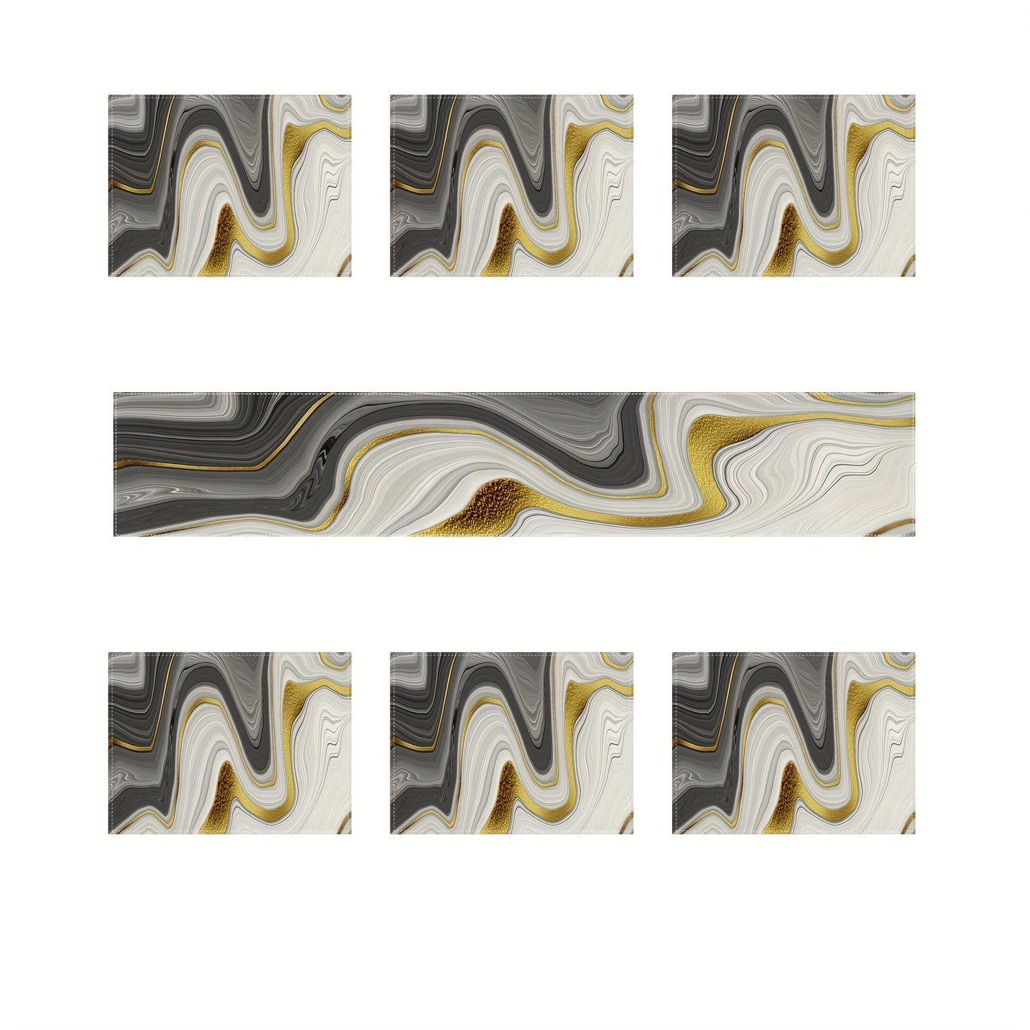 Jogo Americano - Conjunto de 5/7 peças de bandeiras de mesa e jogos americanos de mármore preto e dourado