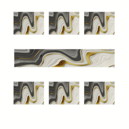 Jogo Americano - Conjunto de 5/7 peças de bandeiras de mesa e jogos americanos de mármore preto e dourado