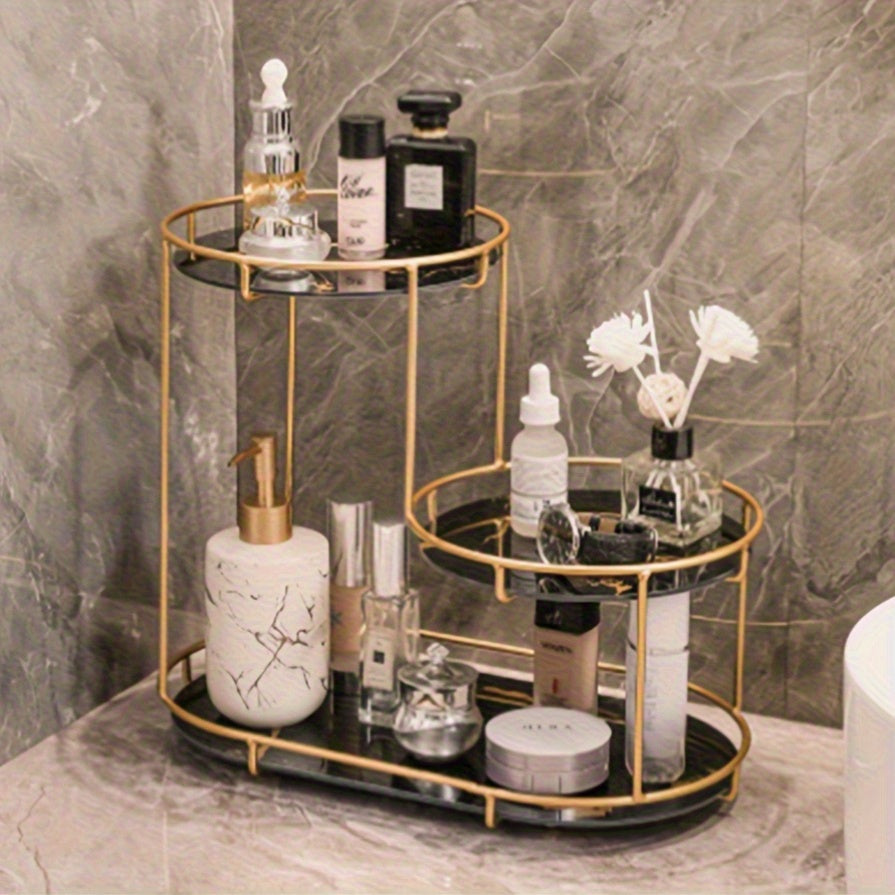 Organizador de bancada de banheiro de aço inoxidável dourado de 2 níveis