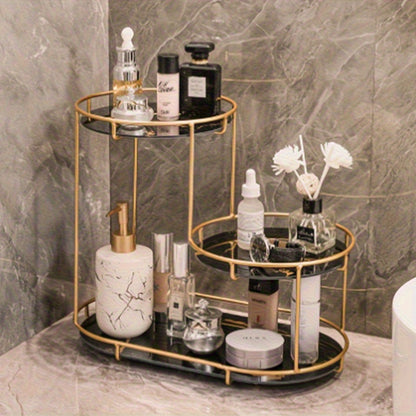 Organizador de bancada de banheiro de aço inoxidável dourado de 2 níveis