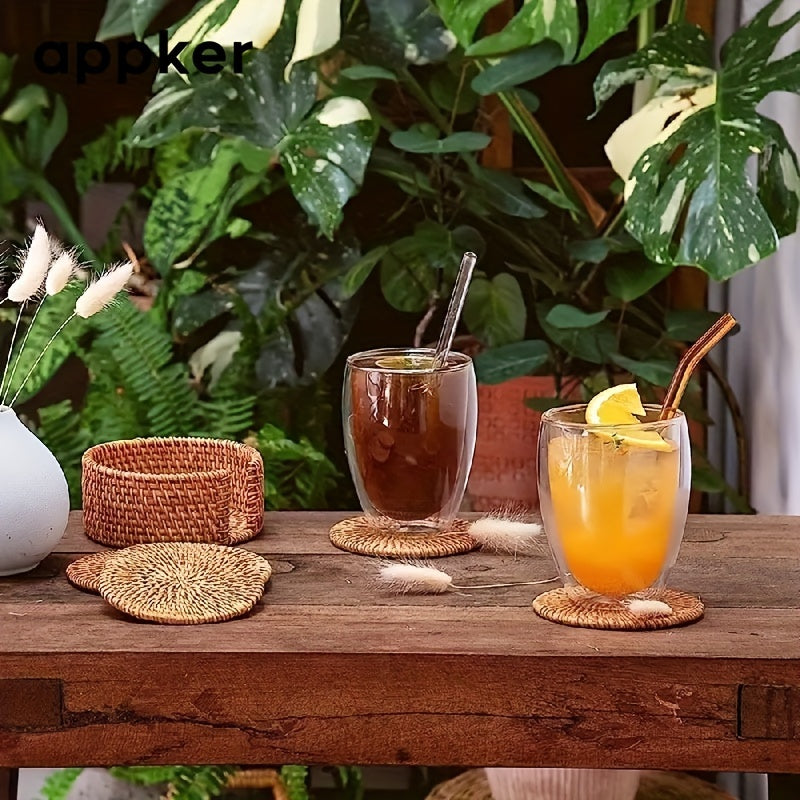 Conjunto de porta-copos de bambu e ratã Appker com mais de 6 peças|