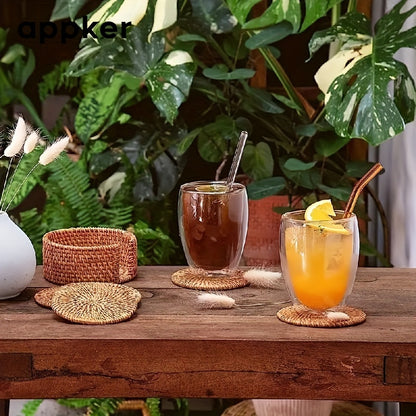 Conjunto de porta-copos de bambu e ratã Appker com mais de 6 peças|