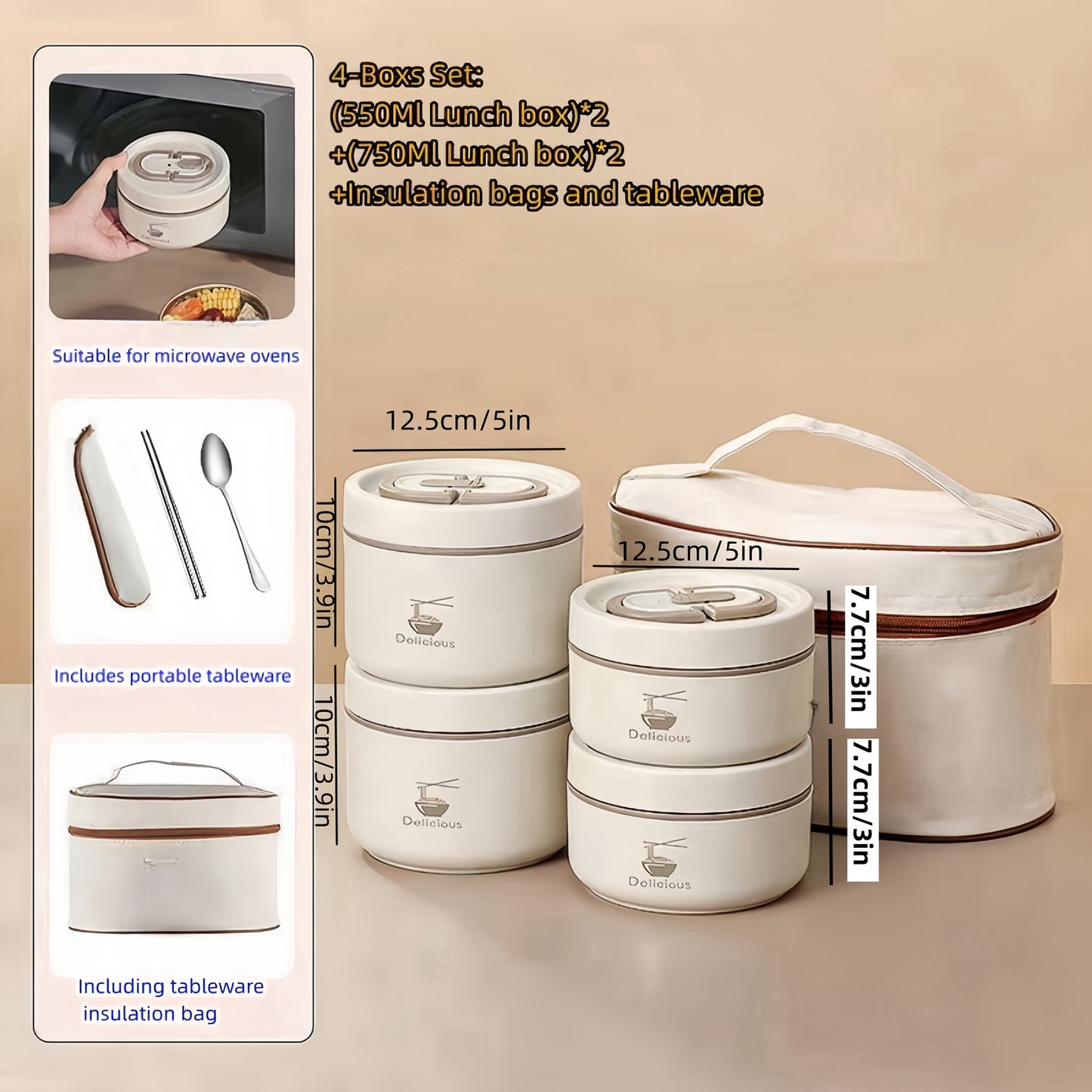 Lancheiras de aço inoxidável - 3/4 peças