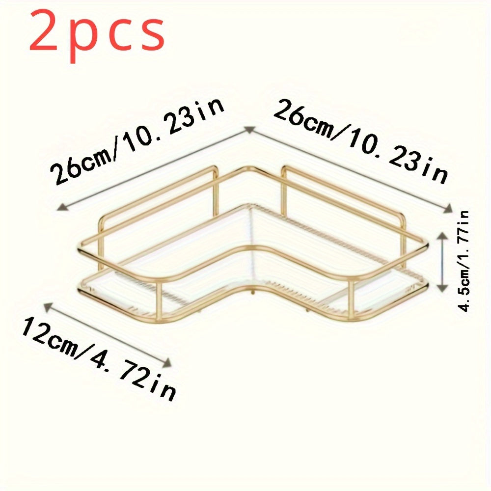 2 prateleiras de canto douradas de aço inoxidável